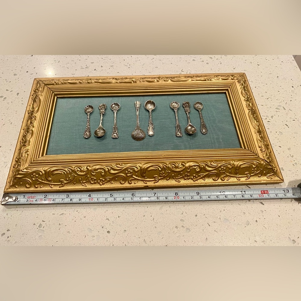 Sterling Silver Salt Spoon Collection (8) mounted Gold Frame Wall Art - Picture 4 of 5